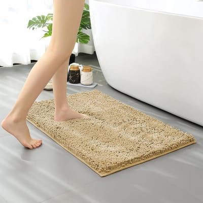 Badkamer tapijt - Douche mat - Vochtige ruimtes - Chenille stof - 43 x 61 cm - Beige