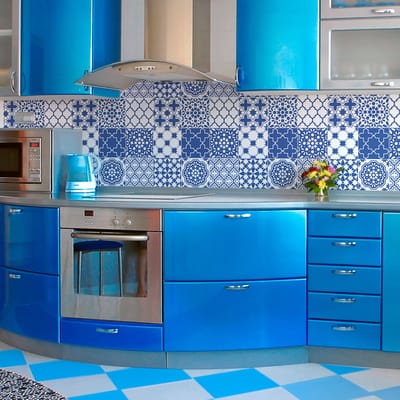 Zelfklevende muurtegelstickers voor keuken en badkamer - 9 Santorini blauwe azulejo tegelstickers - 9 stickers 15x15cm