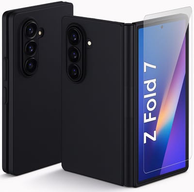 Hoesje geschikt voor Samsung Galaxy Z Fold 7 - Screenprotector Glas - Mat Back Case Zwart