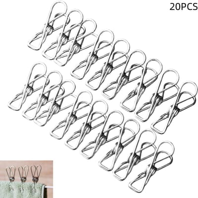 20 stuks - Multifunctionele winddichte wasknijpers - kledingrek van roestvrij staal - duurzame metalen klemmen - voor kleding, handdoeken en wasgoed - 4.5×1.2×2.4cm - zilver