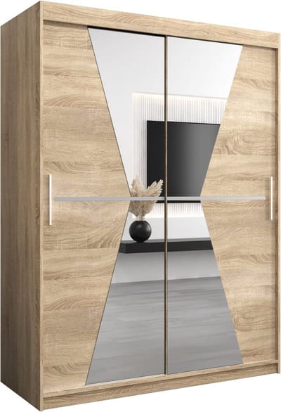 InspireMe - Kledingkast met 2 schuifdeuren, Modern-stijl, Een kledingkast met planken en een spiegel (BxHxD): 150x200x62 - TOTO 150 Sonoma Eik