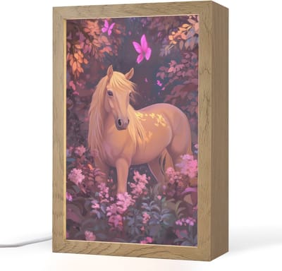 Nachtlampje 20x30 cm - Kinder lampje - Paard - Bloemen - Paars - Vlinder - Tafellamp kinderkamer - Slaapkamer lamp - Bedlamp kinderen - Kinderlampje stopcontact - Wandlamp babykamer - Nachtlampjes