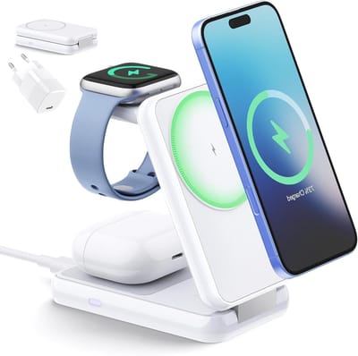 Draagbaar 3-in-1 Draadloos Oplaadstation voor MagSafe, Snelladen voor iPhone, Apple Watch en AirPods