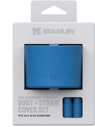 Stanley Quencher Boot + 2 Straw Cover Caps (Blue) – Siliconen Beschermhoes & Rietjesdop Set voor Stanley 0.59L & 0.89L Quencher – Anti-Slip Bekerbeschermer met Handvat – BPA-Vrij