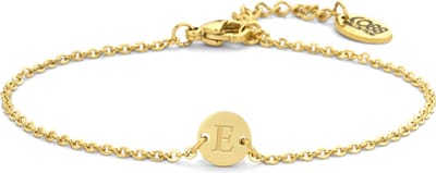 Cadeau voor haar CO88 Collection Alphabet 8CB-90619 Stalen schakel armband - 1,5 mm - bedel rond met letter E - 7mm - 19,5 cm - goudkleurig