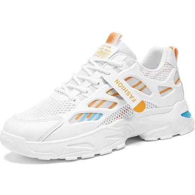 Heren ademende sport casual mesh schoenen zomer zachte zool antislip outdoor hardloopschoenen student mode dikke zool tide schoenen 41 white