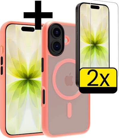 Hoesje - Met 2x Screenprotector - Geschikt voor Apple iPhone 17 - Magsafe Compatible - Sterk & Shockproof - Back Cover - Shock Proof Case - Telefoon Hoes - Telefoonhoesjes - Perzik