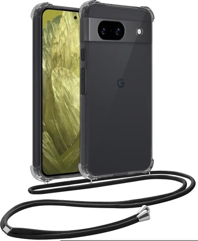 Hoesje - Geschikt voor Google Pixel 8a - Met Koord - Shock Proof - Siliconen Case - Back Cover - Telefoonkoord - Telefoon Hoes Shockproof - Telefoonketting - Telefoonhoesjes - Transparant