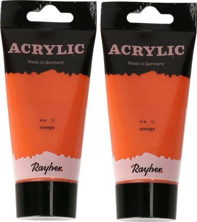 Rayher hobby Acrylverf op waterbasis - 2x - oranje - 75 ml - Schilderen/knutselen - Voor kinderen en volwassenen