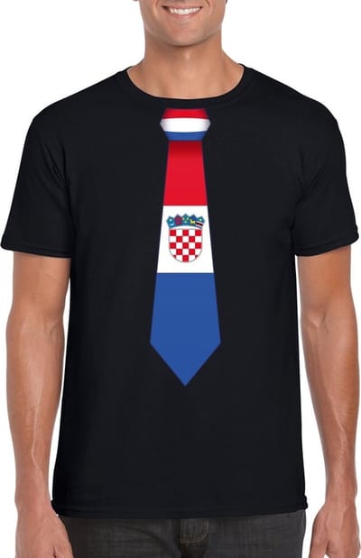 Zwart t-shirt met Kroatische vlag stropdas heren - Kroatie supporter S