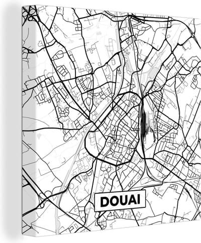 Canvas Schilderij Frankrijk - Douai - Stadskaart - Plattegrond - Kaart - Zwart wit - 20x20 cm - Wanddecoratie