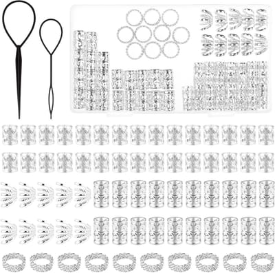 Dreadlocks Haaraccessoires met 70 Stuks Aluminium Ringen voor Vlechten, Verstelbare Sieraden voor Mannen en Vrouwen, Zilverkleurig