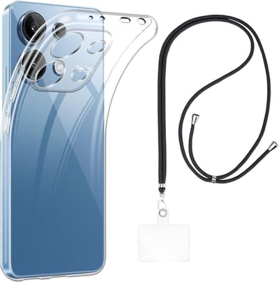 Set met hoesje en nekband voor xiaomi redmi note 13 pro 4g - Flexibele, transparante TPU-bescherming, verstelbare universele nekband voor mobiele telefoons, zwarte nekband, transparante draagriem van Phonillico®