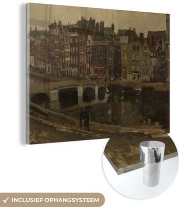 ® Glasschilderij 160x120 cm - Schilderij acrylglas - Het Rokin in Amsterdam - Schilderij van George Hendrik Breitner - Foto op glas - Muurdecoratie woonkamer - Wanddecoratie slaapkamer - Schilderijen