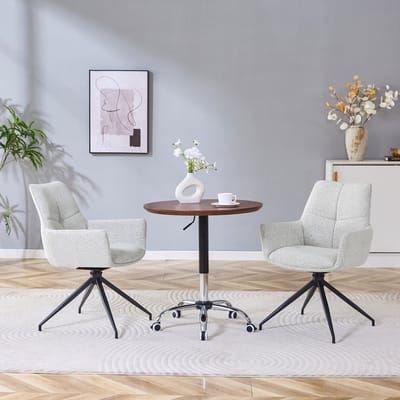 Set van 2 draaibare eetkamerstoelen met lichtgrijze stof en zwarte metalen poten, 360 °   Rotatie, 85 cm hoogte