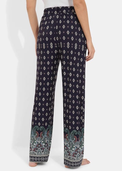 Vrijetijdsbroek met elastische tailleband en textielen riem - donkerblauw / gedess. - Gr. 40 van Goldner Fashion