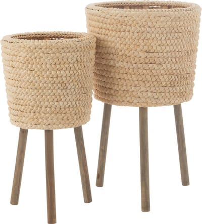 J-Line bloempot Rond - multiplex - naturel - 2 stuks - Ø 40 cm