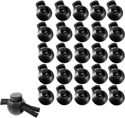 25 Stuks Cord Stoppers - Plastic Sliding Cord Clips en Spring Cable Locks voor Jassen en Schoenen - Zwarte Rubber Klemmen met 1 Gat