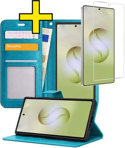 Hoesje - Met Screenprotector - Geschikt voor Samsung Galaxy S26 Ultra - Luxe Pasjeshouder - Bookcase Portemonee - Flip Case - Kunstleer Book Case - Flipcase - Book Cover - Walletcase - Portemonneehoes - Telefoonhoesjes - Turquoise