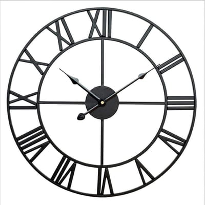 Grote Wandklok - Romeinse Cijfers - Buiten Decoratie - Duurzaam Metaal - 40CM - Zwart