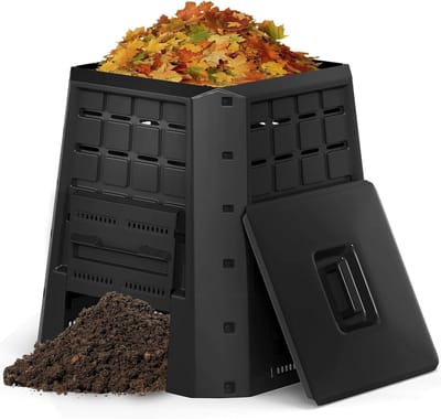 Compostbak Tuin - Composteerbak Organisch Afval - Afval Verwerken - Snelle Compostering - 380 liter - Zwart