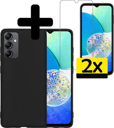 Hoesje - Met 2x Screenprotector - Geschikt voor Samsung Galaxy A14 - Sterk & Shockproof - Back Cover - Siliconen Case - Telefoon Hoes - Telefoonhoesjes - Zwart