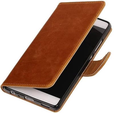 Zakelijke Book Case Telefoonhoesje Geschikt voor de Huawei P9 Lite - Portemonnee Hoesje - Pasjeshouder Wallet Case - Bruin