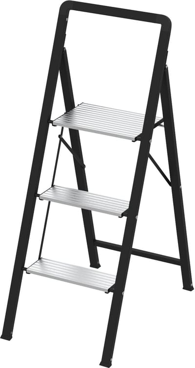 HOME It® Aluminium Trapladder met Stalen Frame, 3 treden, 113 cm hoog, inklapbaar, platform 30x20 cm, max. belasting 150 kg