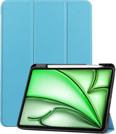 Hoesje Geschikt voor Apple iPad Air M3/M4 (2025/2026) - 11 inch - Dun & Stevig - Trifold Bookcase - Hard Cover Case - Met Uitsparing Geschikt voor Apple Pencil - Hardcover Book - Tablet Hoes - Lichtblauw