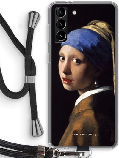 Hoesje met koord geschikt voor Samsung Galaxy S21 Plus hoesje met Koord - The Pearl Earring - Telefoonhoesje met Zwart Koord - Bescherming aan alle Kanten en Over de Schermrand