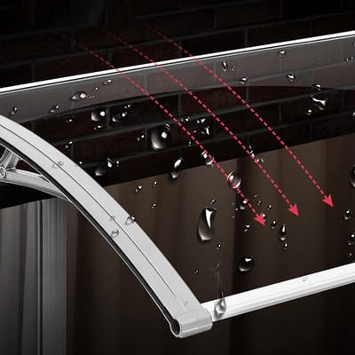 UV-regen, sneeuwbescherming, voordeur, luifel, buitenluifel, kunststof stalen stille instapluifel, lichtdoorlatendheid 90%, patio veranda luifel gebogen polycarbonaat zonnescherm (60x360cm/2