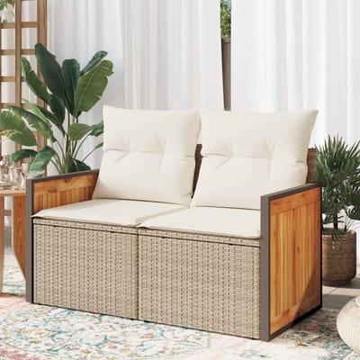 Tuinbank met kussen - Buitenmeubel - Genieten van buiten - Met opbergruimte - 118 cm breed - Beige