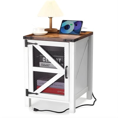 3-Laags Smal Bijzettafeltje - Voor Slaapkamer & Woonkamer - Houten Nachtkastje met Metalen Frame & Opbergplank - Functioneel & Stijlvol - Wit