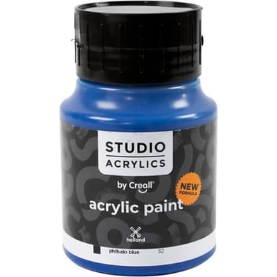 Acrylverf – Blauwe Verf – Acrylaatverf – Acrylic paint – Hobbyverf – Knutselen en Verven – Sneldrogend – Phtalo Blue (#32) – Blauw – Dekkend – Creall Studio – 500 ml
