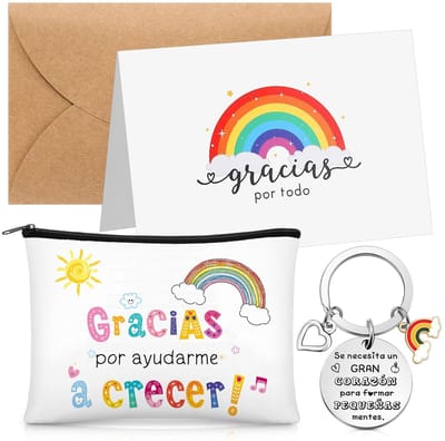 Dailygoods- Cosmeticatas 4 Stuks - Cadeauset voor Leraren - Sleutelhanger met Kaart - Bedankje voor Afscheid - Verjaardag - Praktisch en Mooi Vormgegeven