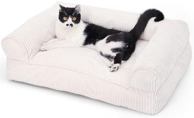 Famanu – Kattenbank -corduroy gezellig kattenbed voor binnenkatten met afneembare wasbare hoes -ondersteunende anti-slip hondenbedden voor kleine hond
