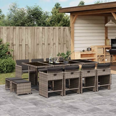 vidaXL - 13-delige - Tuinset - met - kussens - poly - rattan - grijs