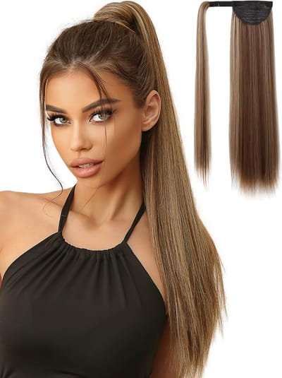 SassyGoods Wrap Around Ponytail Extensions Synthetisch Haar Extensions Paardenstaart Extension Haarstukje Haarstuk - As Bruin - 45 cm