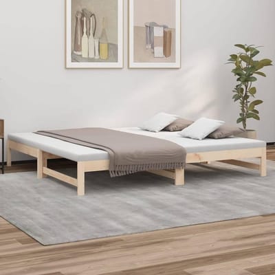 Uitschuifbaar Bed - Slaapbank Bank - Gastvrij Ontvangen - Massief Hout - 90 x 200 cm - Naturel