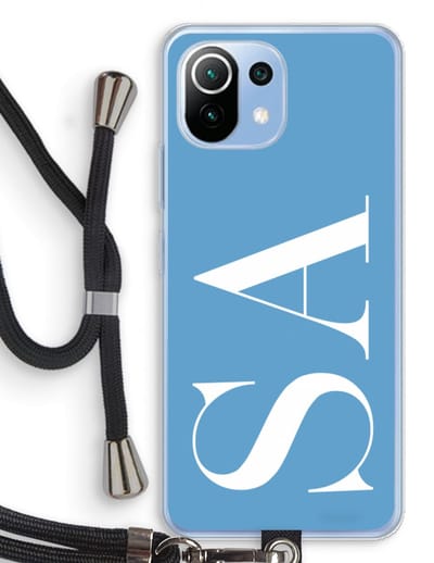 Gepersonaliseerd - Case Company® - Hoesje met koord geschikt voor Xiaomi Mi 11 Lite hoesje met Koord - Monogram N°2 - Telefoonhoesje met Zwart Koord - Bescherming aan alle Kanten en Over de Schermrand