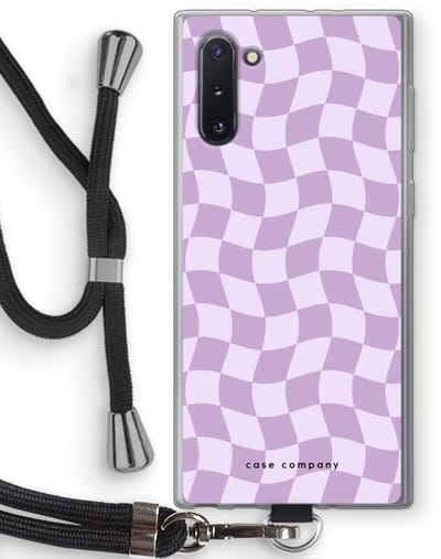 Case Company® - Hoesje met koord geschikt voor Samsung Galaxy Note 10 hoesje met Koord - Grid Paars - Telefoonhoesje met Zwart Koord - Bescherming aan alle Kanten en Over de Schermrand