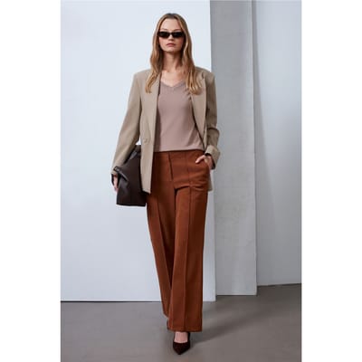 Dames Hoge Taille Brede Pijpen Nepleer Broek