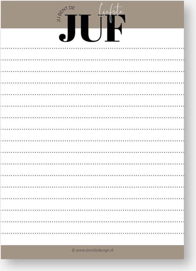 MOODZ design | Notitieblok juf | Juffen cadeau | A6 formaat | Juf en Meester cadeau