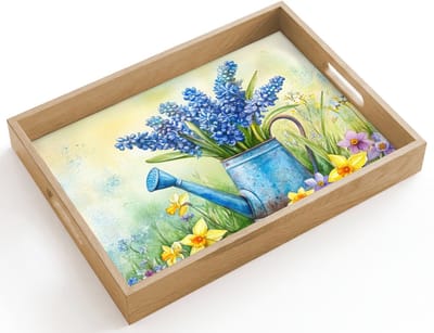 Dienblad hout 40x30 cm - Schootdienblad - Gieter - Lavendel - Bloesems - Borrelplank rechthoek - Plateau dienbladen