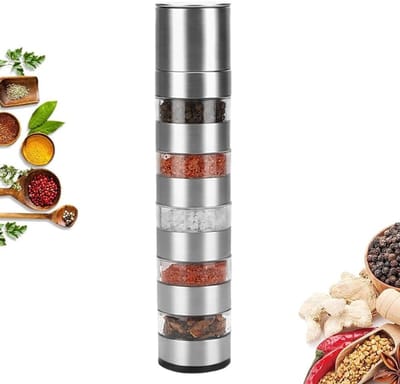 Verstelbare 5-in-1 Handmatige Molen voor Zout, Peper, Chili en Diverse Kruidenspecialiteiten met Instelbare Maalgraad