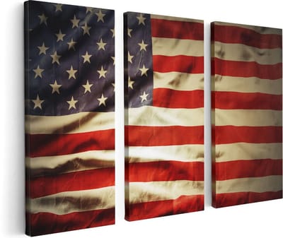 Artaza Canvas Schilderij Drieluik Amerikaanse Vlag - Verenigde Staten - 120x80 cm - Wanddecoratie Woonkamer - Schilderijen - Muurdecoratie