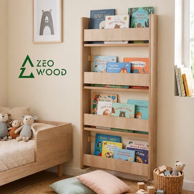 Boekenkast Kind - Montessori Boekenrek 4 Niveaus Houtkleur