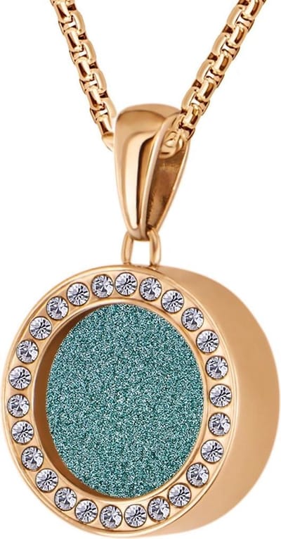 Quiges 12mm Mini Munt Hanger Rosékleurig RVS Glans met Glitter Turkoois Munt en Box Ketting Ankerketting 42-46cm