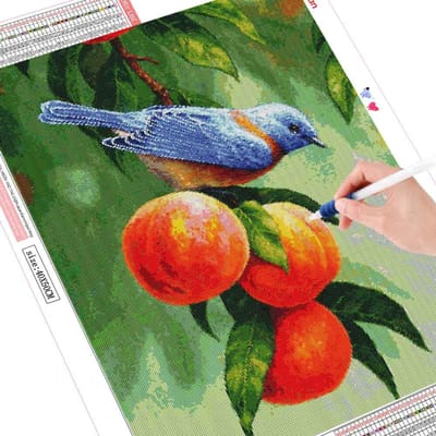 Peinture diamant oiseau fruits, Kit de point de croix, broderie perlée, mosaïque, image d'animal 20X30CM red