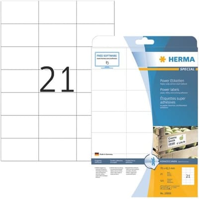 Herma Power etiketten nr. 10906, 70 x 42,3 mm, zelfklevend, extreem sterk hechtend, papier, wit, 525 st.